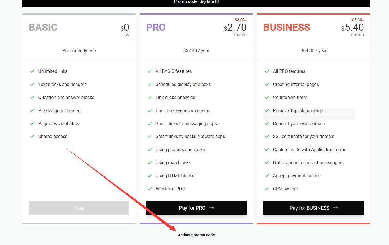 activate Taplink coupon1